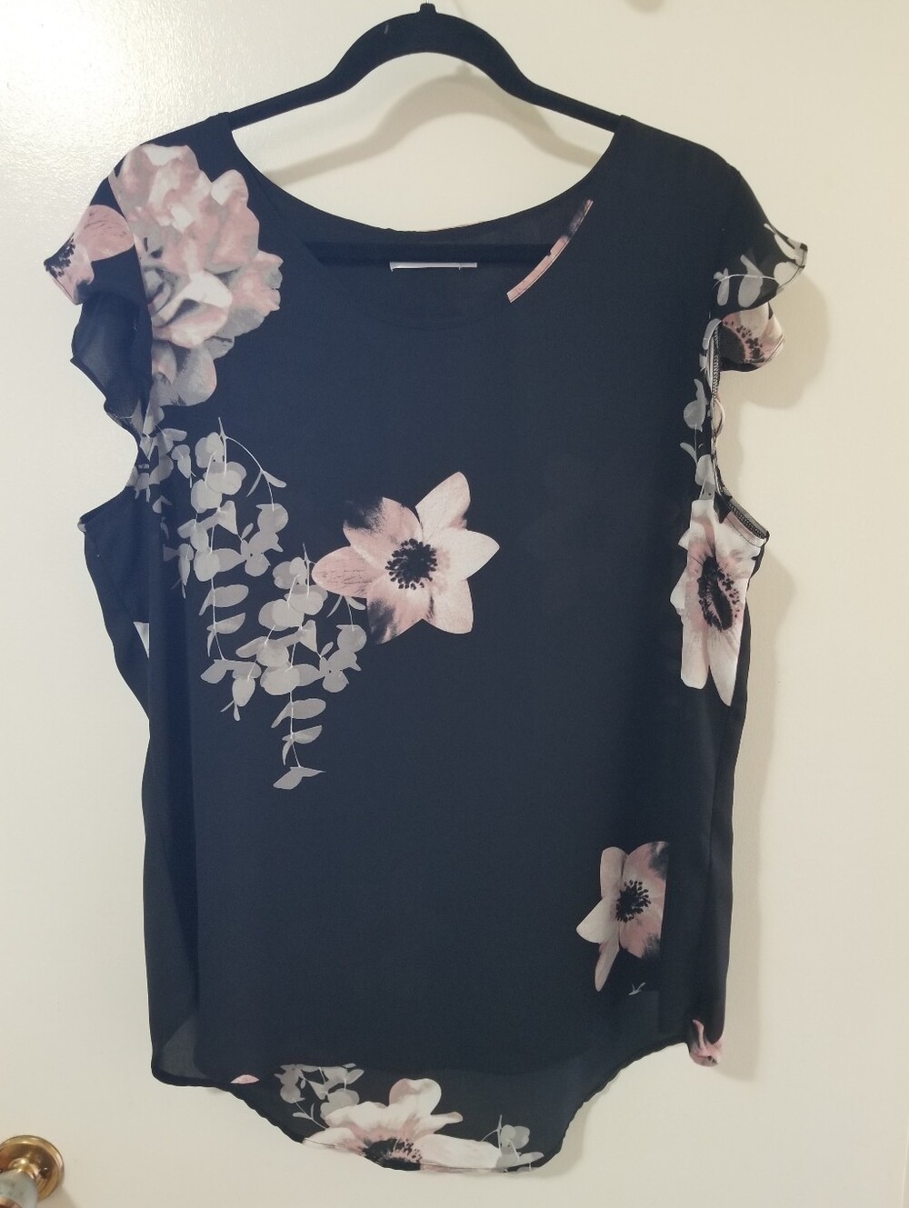 Ricki’s Black Floral Semi Sheer Blouse Pink White Size 16
